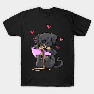 Lab Black Puppy Dog Eating Noodles T-Shirt